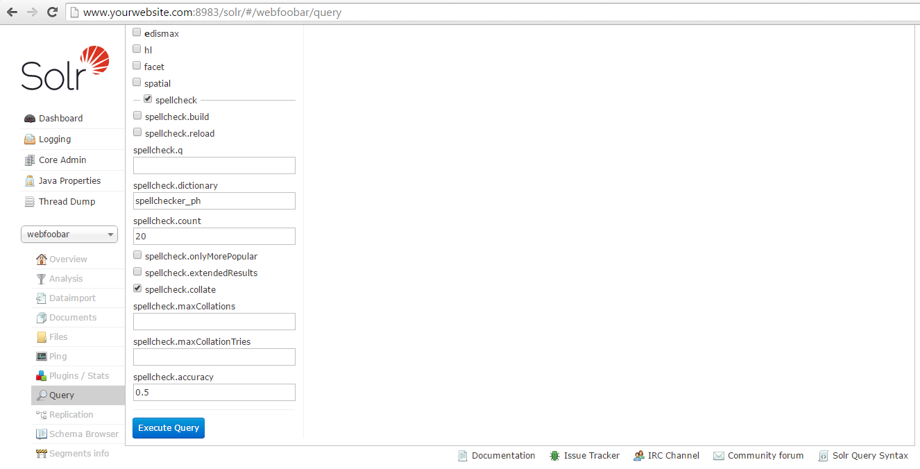 Solr admin UI search spellcheck options