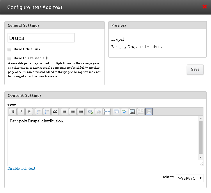 Text Fieldable Panels Panes editor