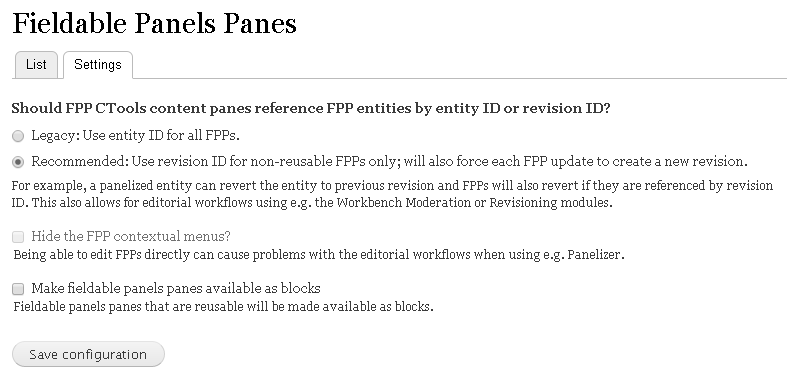 Fieldable Panels Panes settings