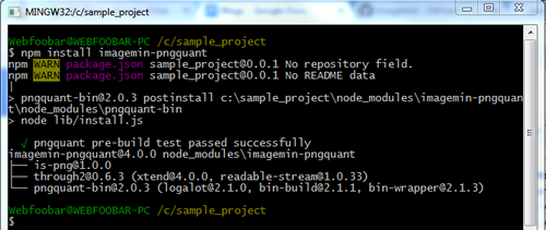 imagemin-pngquant installation output