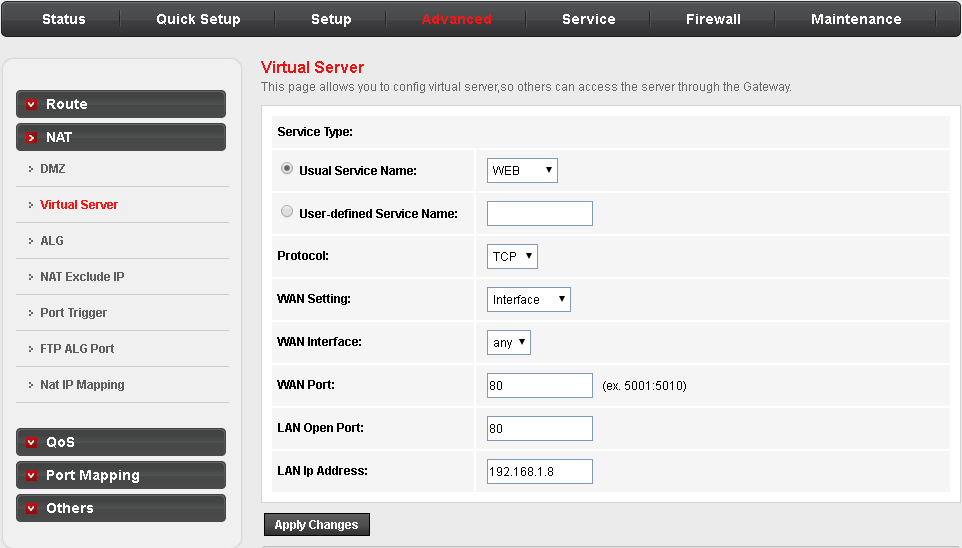 Router forward port 80 to virtualbox IP address