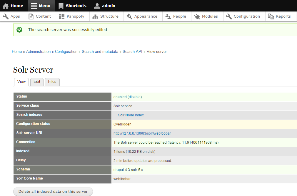 Search API Solr server configuration success