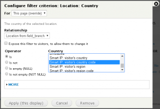 Configure views Location: Country filter