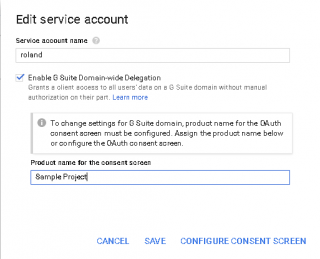 Manage service account edit