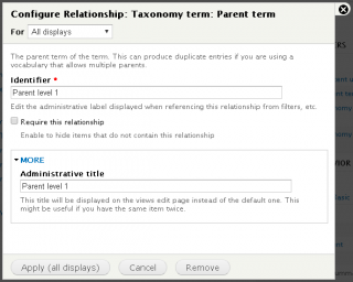 First level parent term relationship settings