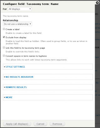 Existing term name field settings