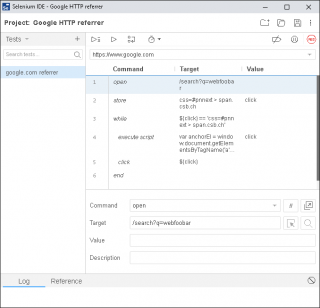 Test website google.com as HTTP referrer using Selenium IDE