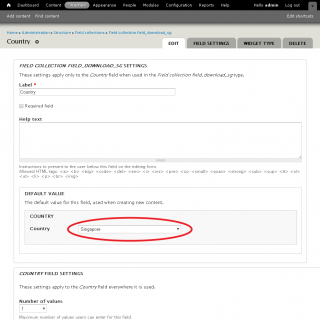 Singapore location field default value