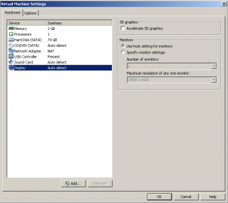 VMware display settings