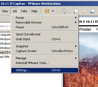 Go to VMware menu settings