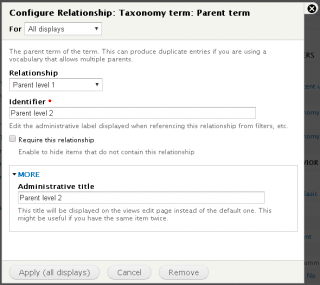 Second level parent term relationship settings