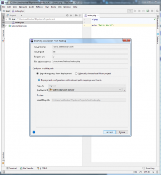 Xdebug incoming connection